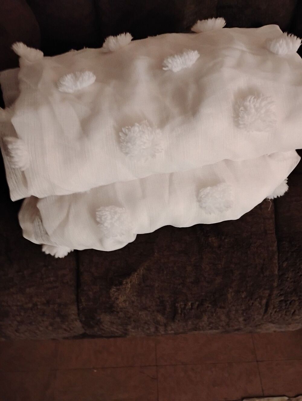 DKNY Ella Sheer White Playful Puff Ball 2 Panel Nursey Girls Room Curtains